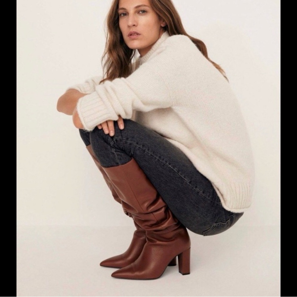 NWT MANGO- Roma Knee High Leather Brown Size 9